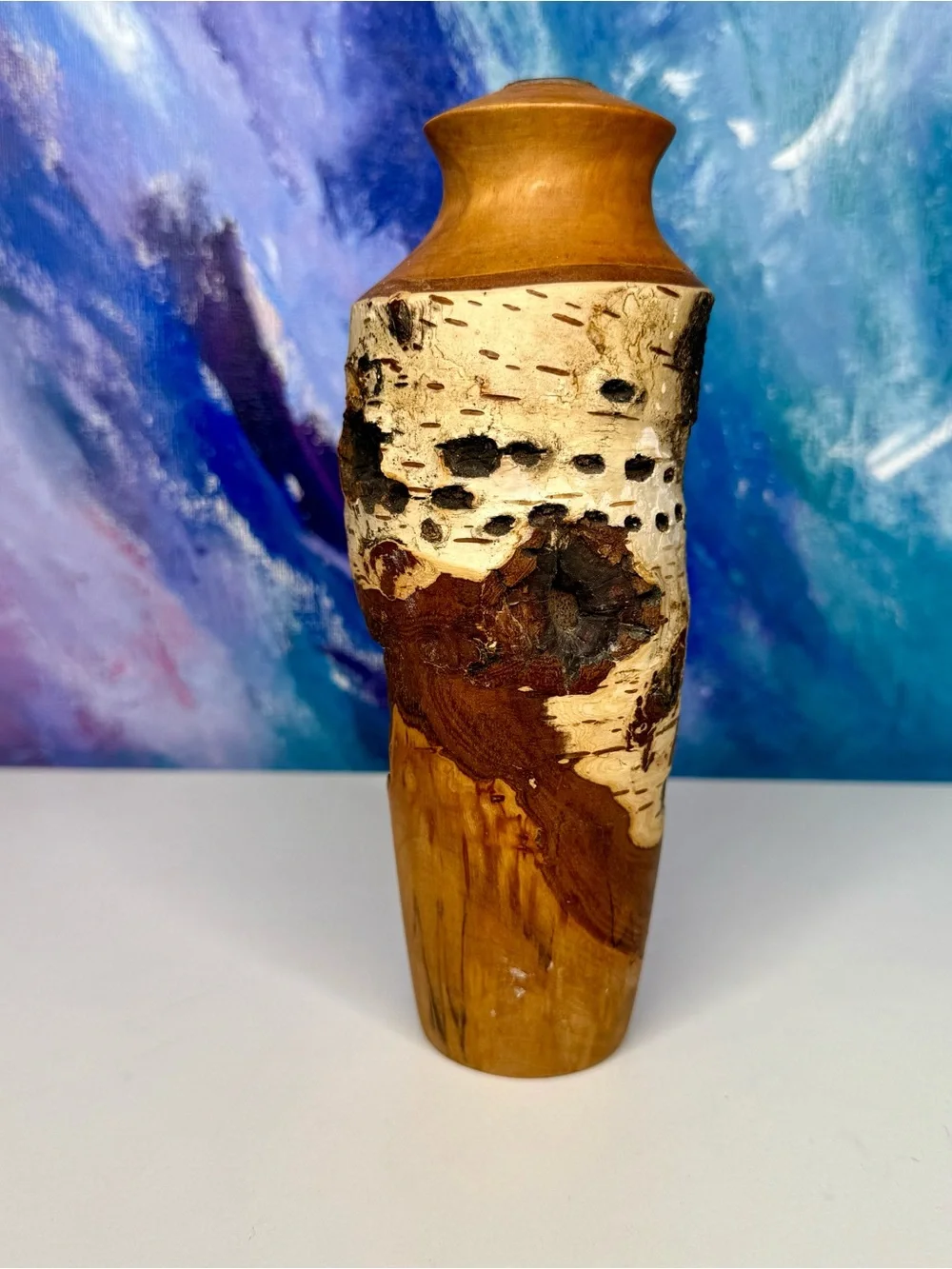 Hand Turned Live Edge Wood Bud Vase Folk Art Sculpture Vintage Burl Cottagecore